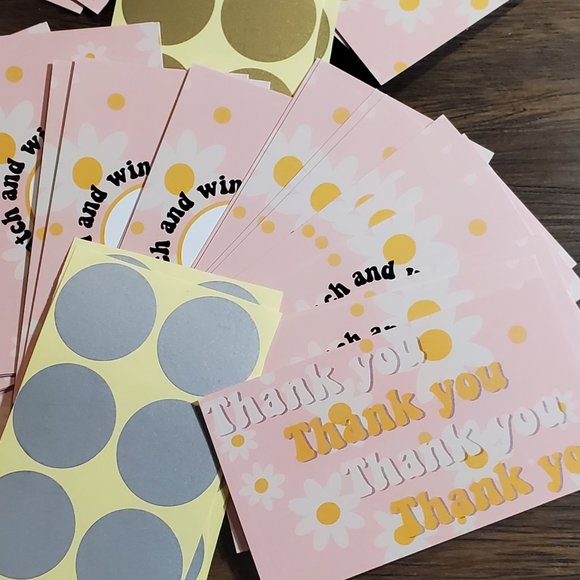 Scratch & Win-Thank You Cards- Party-Shower-Pink with White Daisies - 40 Cards - Picture 7 of 8